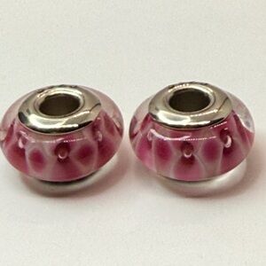 Pink Floral Glass Bead Charm Bundle – S925 Core – Set of 2